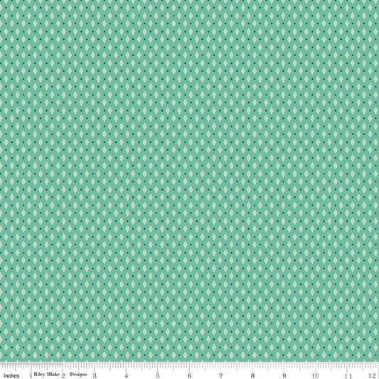 Image of Berry & Sage Diamonds Leaf quilting cotton fabric by Lori Holt for Riley Blake Designs. Features a geometric pattern on a green background. Cute Little Fabric Shop.