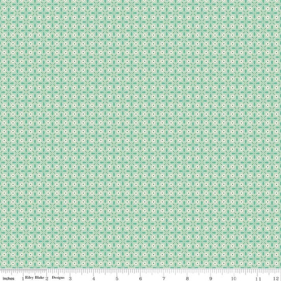 Image of Berry & Sage Vintage Sage quilting cotton fabric by Lori Holt for Riley Blake Designs. Features flowers on a green background. Cute Little Fabric Shop.