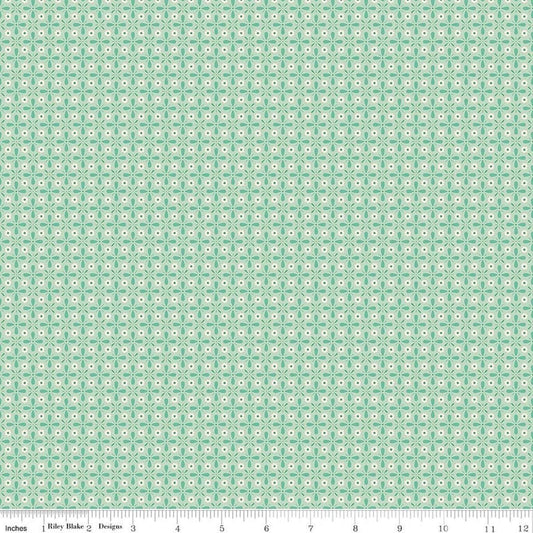 Image of Berry & Sage Vintage Sage quilting cotton fabric by Lori Holt for Riley Blake Designs. Features flowers on a green background. Cute Little Fabric Shop.