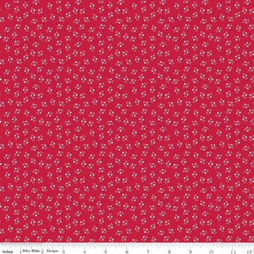 Image of Berry & Sage Corsage Jazzberry quilting cotton fabric by Lori Holt for Riley Blake Designs. Features flowers on a red background. Cute Little Fabric Shop.