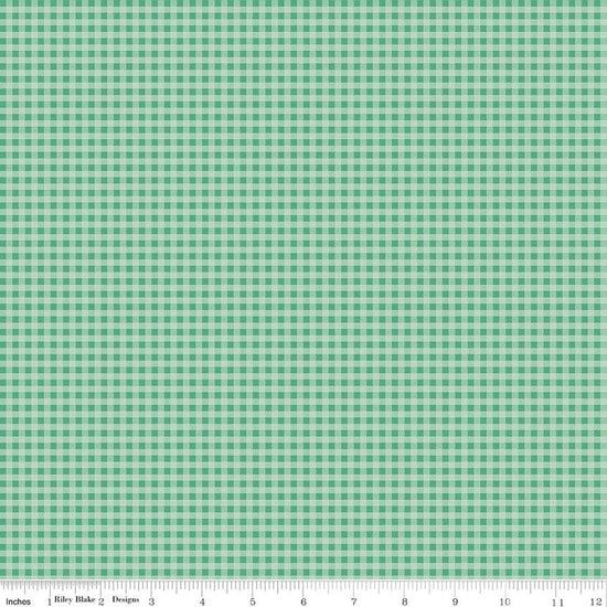 Image of Berry & Sage Homespun Alpine quilting cotton fabric by Lori Holt for Riley Blake Designs. Features gingham on a green background. Cute Little Fabric Shop.