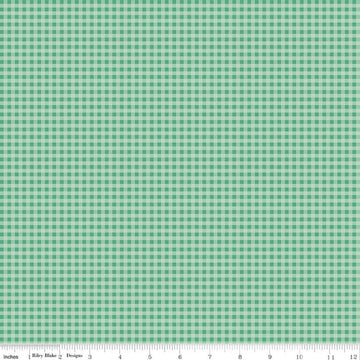 Image of Berry & Sage Homespun Alpine quilting cotton fabric by Lori Holt for Riley Blake Designs. Features gingham on a green background. Cute Little Fabric Shop.
