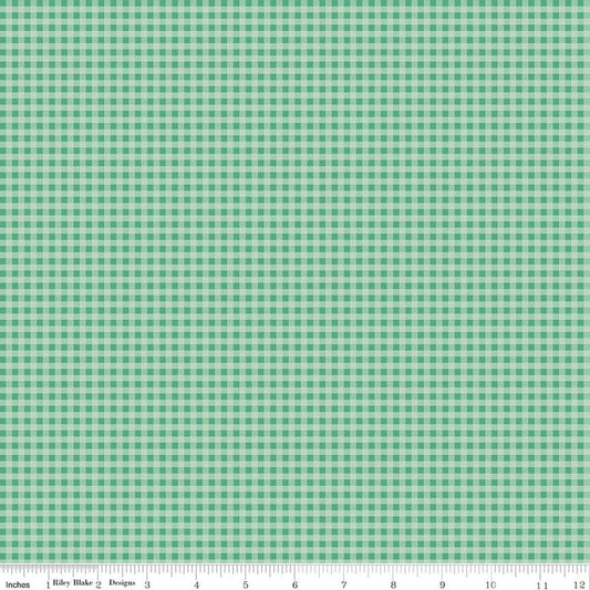Image of Berry & Sage Homespun Alpine quilting cotton fabric by Lori Holt for Riley Blake Designs. Features gingham on a green background. Cute Little Fabric Shop.