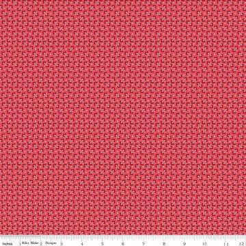 Image of Berry & Sage Flower Bed Tea Rose quilting cotton fabric by Lori Holt for Riley Blake Designs. Features flowers on a red background. Cute Little Fabric Shop.