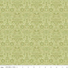 Image of Peach Cobbler Field Study Green quilting cotton fabric by Lily Ashbury for Riley Blake Designs. Features flowers and butterflies on a green background. Cute Little Fabric Shop.