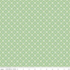 Image of Peach Cobbler Arbor Green quilting cotton fabric by Lily Ashbury for Riley Blake Designs. Features a geometric pattern on a green background. Cute Little Fabric Shop.
