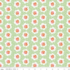 Image of Peach Cobbler Tea Tin Rose Green quilting cotton fabric by Lily Ashbury for Riley Blake Designs. Features flowers on a green background. Cute Little Fabric Shop.