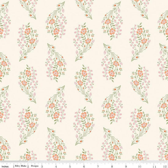 Image of Peach Cobbler Daydream Cream quilting cotton fabric by Lily Ashbury for Riley Blake Designs. Features flowers on a cream background. Cute Little Fabric Shop.