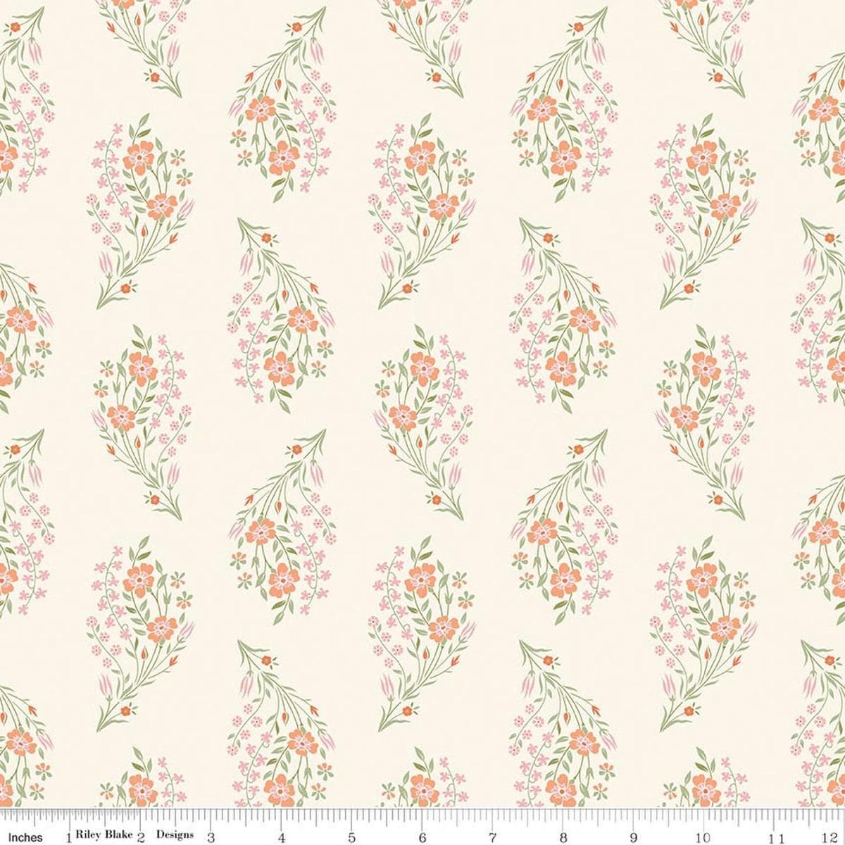 Image of Peach Cobbler Daydream Cream quilting cotton fabric by Lily Ashbury for Riley Blake Designs. Features flowers on a cream background. Cute Little Fabric Shop.