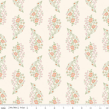 Image of Peach Cobbler Daydream Cream quilting cotton fabric by Lily Ashbury for Riley Blake Designs. Features flowers on a cream background. Cute Little Fabric Shop.