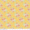 Image of Peach Cobbler Posy Yellow quilting cotton fabric by Lily Ashbury for Riley Blake Designs. Features flowers on a yellow background. Cute Little Fabric Shop.