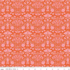 Image of Peach Cobbler Field Study Orange quilting cotton fabric by Lily Ashbury for Riley Blake Designs. Features flowers and butterflies on an orange background. Cute Little Fabric Shop.