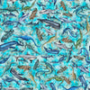 Image of Savage Kingdom Underwater Dinos Turquoise quilting cotton fabric by Dan Morris for QT Fabrics. Features dinosaurs on a blue background. Cute Little Fabric Shop.