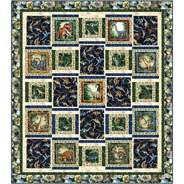 Dino Shuffle Quilt Kit Dinosaur Fabric - FORSL KIT 7125A - QT Fabrics Quilting Cotton Fabric