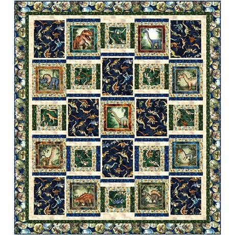 Dino Shuffle Quilt Kit Dinosaur Fabric - FORSL KIT 7125A - QT Fabrics Quilting Cotton Fabric