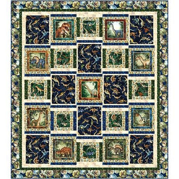 SALE Dino Shuffle Quilt Kit Dinosaur Fabric - FORSL Kit 7125A - QT Fabrics Quilting Cotton Fabric