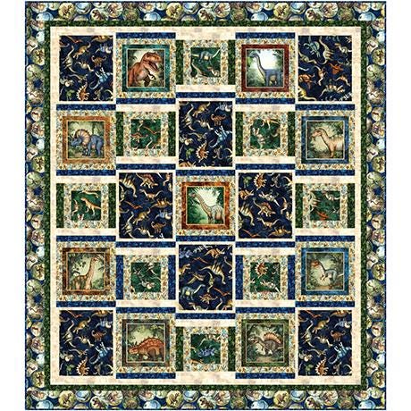 Dino Shuffle Quilt Kit Dinosaur Fabric - FORSL KIT 7125A - QT Fabrics Quilting Cotton Fabric