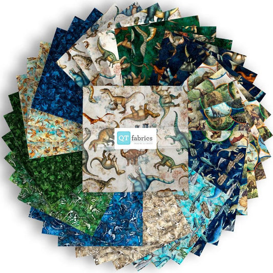 Savage Kingdom 10" Stacker Bundle Dinosaur Fabric - 10SQ SVKG 6PKE - 42-piece Precut - QT Fabrics Quilting Cotton Fabric