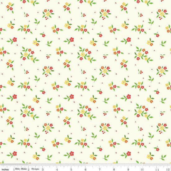 Image of Summer's in Town Floral Cream quilting cotton fabric by Sandy Gervais for Riley Blake Designs. Features flowers on a cream background. Cute Little Fabric Shop.