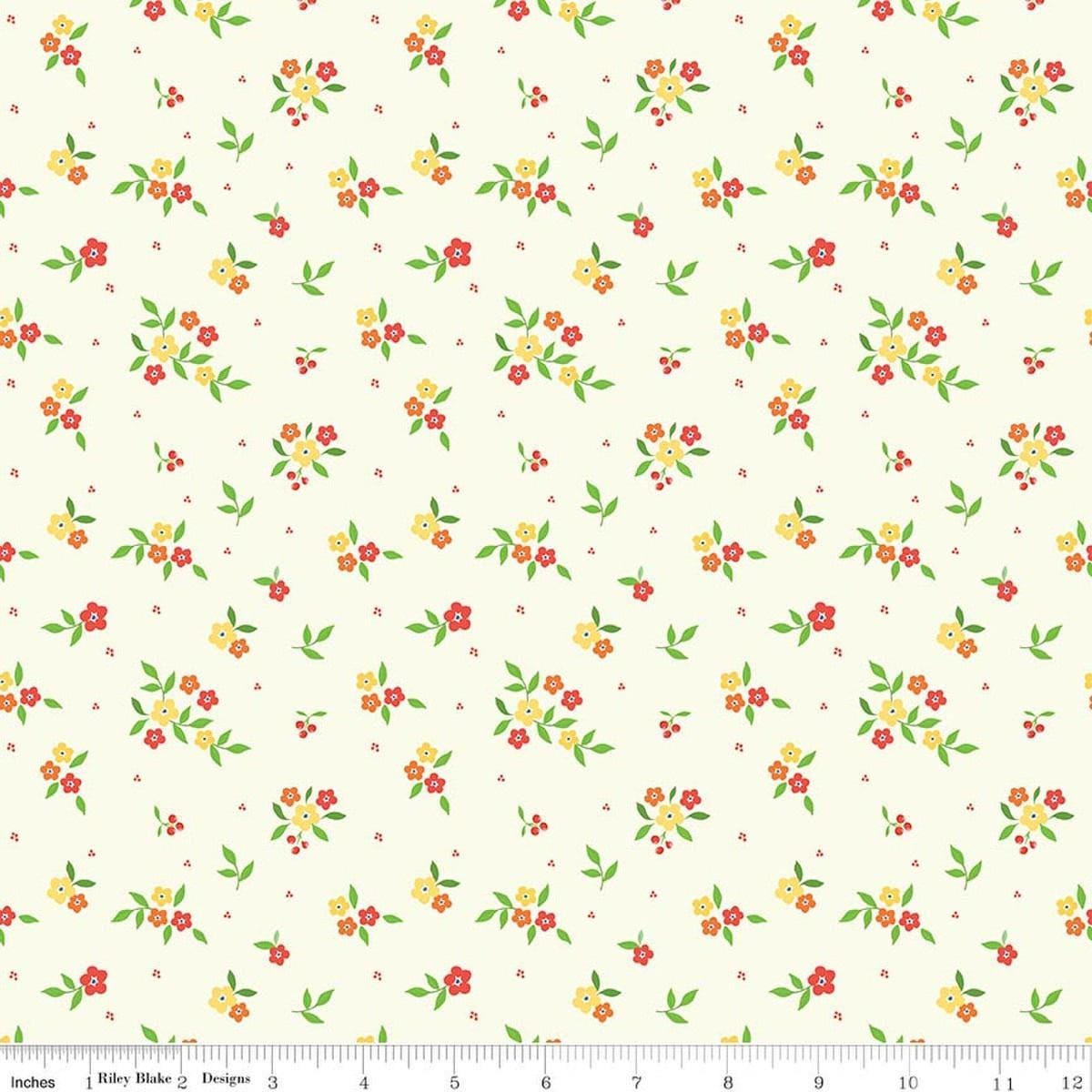 Image of Summer's in Town Floral Cream quilting cotton fabric by Sandy Gervais for Riley Blake Designs. Features flowers on a cream background. Cute Little Fabric Shop.