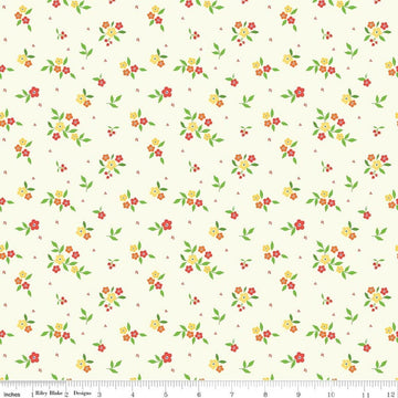 Image of Summer's in Town Floral Cream quilting cotton fabric by Sandy Gervais for Riley Blake Designs. Features flowers on a cream background. Cute Little Fabric Shop.