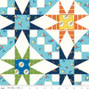 Image of Summer's in Town Cheater Print Multi quilting cotton fabric by Sandy Gervais for Riley Blake Designs. Features printed quilt blocks on a white background. Cute Little Fabric Shop.