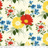 Image of Summer's in Town Main Cream quilting cotton fabric by Sandy Gervais for Riley Blake Designs. Features flowers on a cream background. Cute Little Fabric Shop.