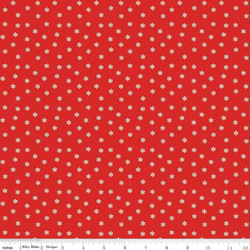 Image of Summer's in Town Daisies Red quilting cotton fabric by Sandy Gervais for Riley Blake Designs. Features flowers on a red background. Cute Little Fabric Shop.