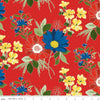 Image of Summer's in Town Main Red quilting cotton fabric by Sandy Gervais for Riley Blake Designs. Features flowers on a red background. Cute Little Fabric Shop.