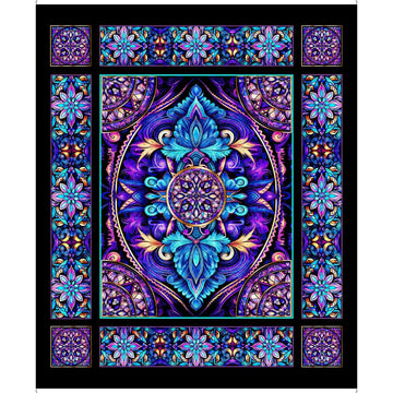 Royale Stained Glass Panel Black Floral Fabric - 31824 - QT Fabrics Quilting Cotton Fabric