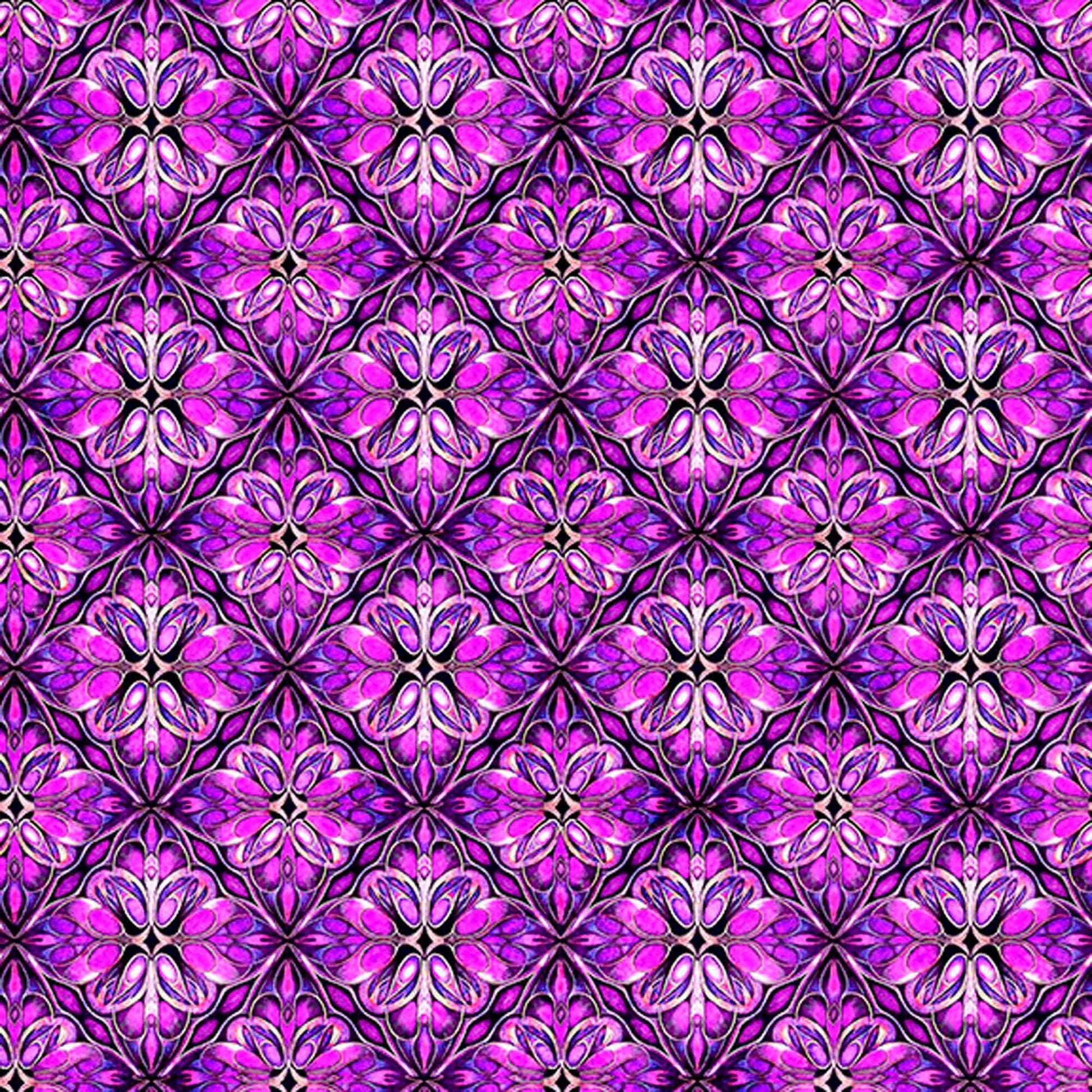 Image of Royale Geo Trellis Magenta quilting cotton fabric by Dan Morris for QT Fabrics. Features a geometric pattern on a purple background. Cute Little Fabric Shop.