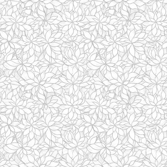 Image of Royale Packed Floral Gray quilting cotton fabric by Dan Morris for QT Fabrics. Features flowers on a white background. Cute Little Fabric Shop.