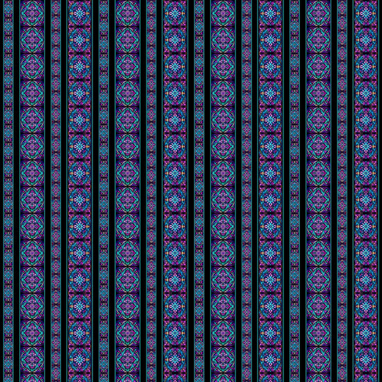 Image of Royale Stained Glass Border Stripe Black quilting cotton fabric by Dan Morris for QT Fabrics. Features stripes on a black background. Cute Little Fabric Shop.
