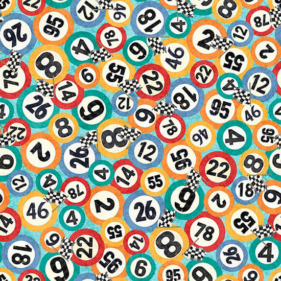 Image of Turbo Tykes Numbers Light Turquoise quilting cotton fabric by Morris Creative Group for QT Fabrics. Features numbers on a blue background. Cute Little Fabric Shop.