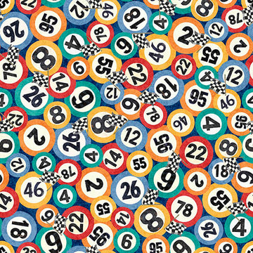 Image of Turbo Tykes Numbers Navy quilting cotton fabric by Morris Creative Group for QT Fabrics. Features numbers on a blue background. Cute Little Fabric Shop.