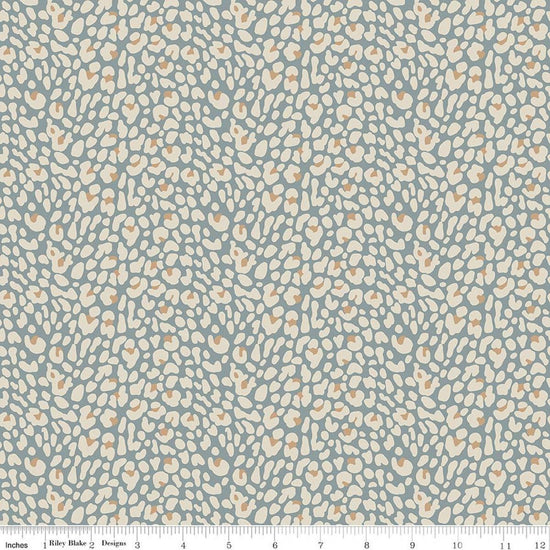 Image of Leo & Savannah Leopard Blue quilting cotton fabric by Deena Rutter for Riley Blake Designs. Features leopard print on a blue background. Cute Little Fabric Shop.