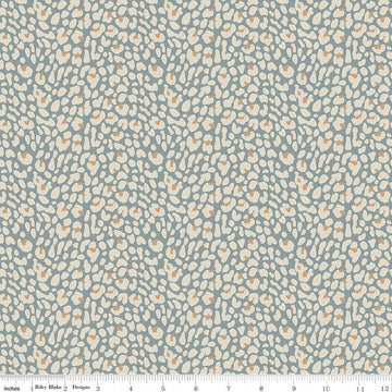 Image of Leo & Savannah Leopard Blue quilting cotton fabric by Deena Rutter for Riley Blake Designs. Features leopard print on a blue background. Cute Little Fabric Shop.
