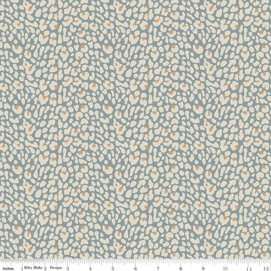 Image of Leo & Savannah Leopard Blue quilting cotton fabric by Deena Rutter for Riley Blake Designs. Features leopard print on a blue background. Cute Little Fabric Shop.