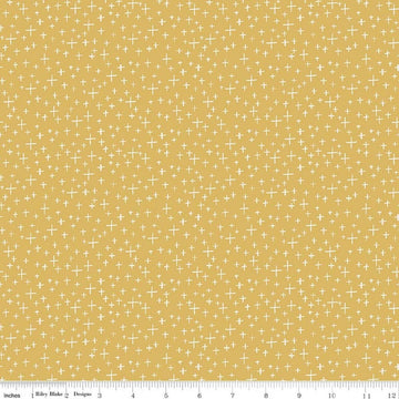 Image of Leo & Savannah Criss Cross Yellow quilting cotton fabric by Deena Rutter for Riley Blake Designs. Features crosses on a yellow background. Cute Little Fabric Shop.