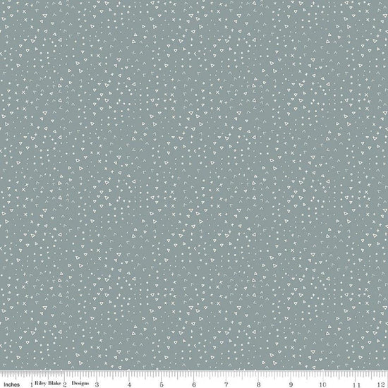 Image of Leo & Savannah Terrain Blue quilting cotton fabric by Deena Rutter for Riley Blake Designs. Features shapes on a gray background. Cute Little Fabric Shop.