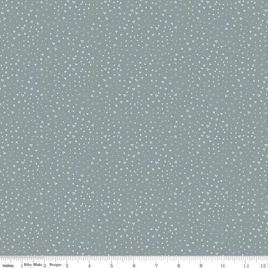 Image of Leo & Savannah Terrain Blue quilting cotton fabric by Deena Rutter for Riley Blake Designs. Features shapes on a gray background. Cute Little Fabric Shop.