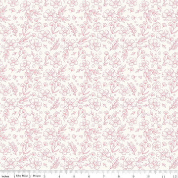 Image of Sweet Pink Floral Cream quilting cotton fabric by My Mind's Eye for Riley Blake Design. Features flowers on a cream background. Cute Little Fabric Shop.