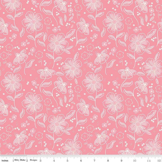 Image of Sweet Pink Main Pink quilting cotton fabric by My Mind's Eye for Riley Blake Design. Features flowers on a pink background. Cute Little Fabric Shop.