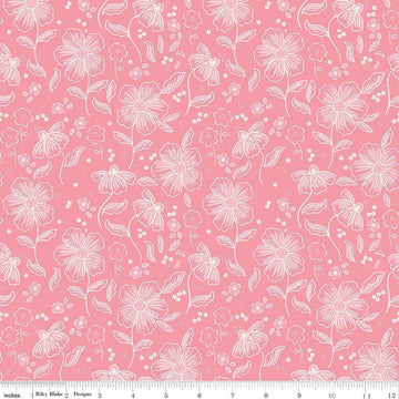 Image of Sweet Pink Main Pink quilting cotton fabric by My Mind's Eye for Riley Blake Design. Features flowers on a pink background. Cute Little Fabric Shop.