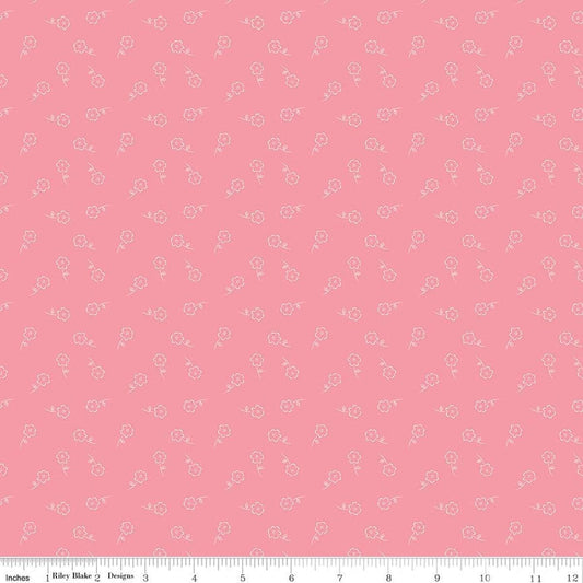 Image of Sweet Pink Dainty Floral Pink quilting cotton fabric by My Mind's Eye for Riley Blake Design. Features flowers on a pink background. Cute Little Fabric Shop.