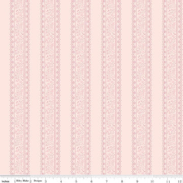 Image of Sweet Pink Floral Stripes Blush quilting cotton fabric by My Mind's Eye for Riley Blake Design. Features flowers on a pink background. Cute Little Fabric Shop.