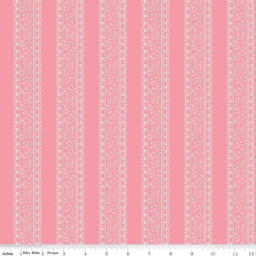 Image of Sweet Pink Floral Stripes Pink quilting cotton fabric by My Mind's Eye for Riley Blake Design. Features flowers on a pink background. Cute Little Fabric Shop.