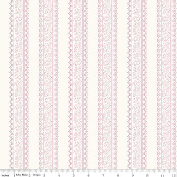 Image of Sweet Pink Floral Stripes Cream quilting cotton fabric by My Mind's Eye for Riley Blake Design. Features flowers on a cream background. Cute Little Fabric Shop.