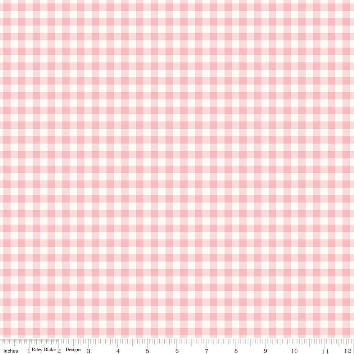 Image of Sweet Pink Gingham Pink quilting cotton fabric by My Mind's Eye for Riley Blake Design. Features flowers on a pink background. Cute Little Fabric Shop.