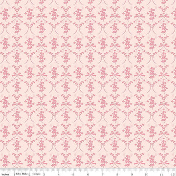 Image of Sweet Pink Flowers & Bows Blush quilting cotton fabric by My Mind's Eye for Riley Blake Design. Features flowers on a pink background. Cute Little Fabric Shop.